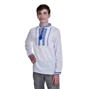 Ie traditionala baieti, alba, broderie motive florale nationale, Denikos®TD200