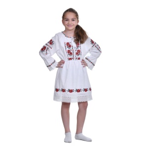 Rochie populara fetita, alba, broderie florala traditionala, 3-10 Ani, Denikos®TD230