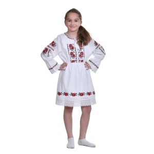 Rochie populara fetita, alba, broderie florala traditionala, 3-10 Ani, Denikos®TD230