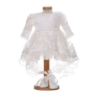 Rochita botez fetita, cu trena, culoare alb elegant, 3 piese, Denikos® H041