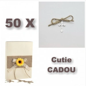 Set 50 cruciulite botez cu snur iuta si cutie cadou tema rustica CC-011 - Img 3