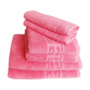 Set 6 prosoape groase si pufoase, bumbac, model grecesc, Corai, Denikos® 253
