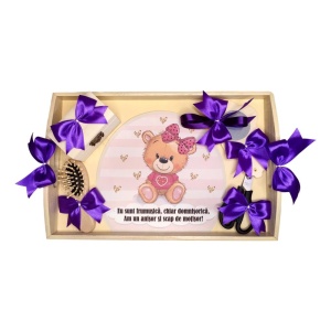 Set tava mot ruperea turtei tema Ursulet, fetita, fundite Mov, Denikos® TV079