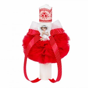 Set trusou botez, cutie trusou si lumanare, dantela si Ingeras, decor Rosu, Denikos® 567 - Img 4