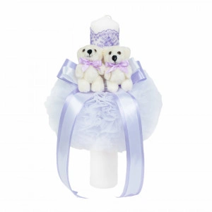 Set trusou botez, cutie trusou si lumanare, dantela si Ursuleti, decor Lila, Denikos® 557 - Img 3