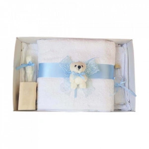 Set trusou botez, cutie trusou si lumanare, Ursulet, dantela bleu, Denikos® 468 - Img 4