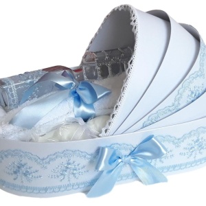 Set trusou botez in landou, lumanare dantela si set pentru prima baita dupa botez pentru baieti, culoare bleu, Denikos NK123 - Img 3