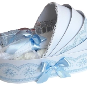 Set trusou botez in landou, lumanare dantela si set pentru prima baita dupa botez pentru baieti, culoare bleu, Denikos NK123 - Img 3