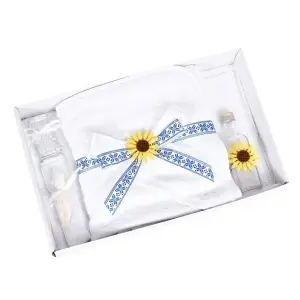 Trusou botez simplu, traditional floarea soarelui, decorat cu motive populare, albastru national, Denikos® TR003