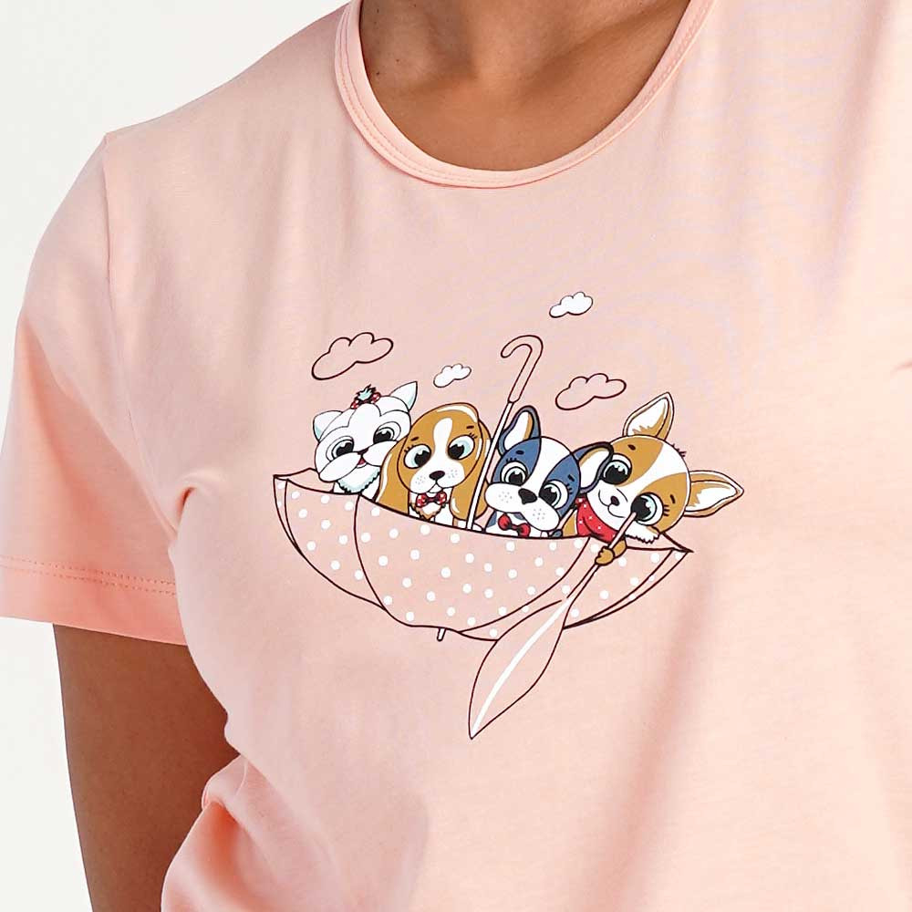 Pijamale Dama din Bumbac 100% Vienetta, Model 'Best Friends' Pink