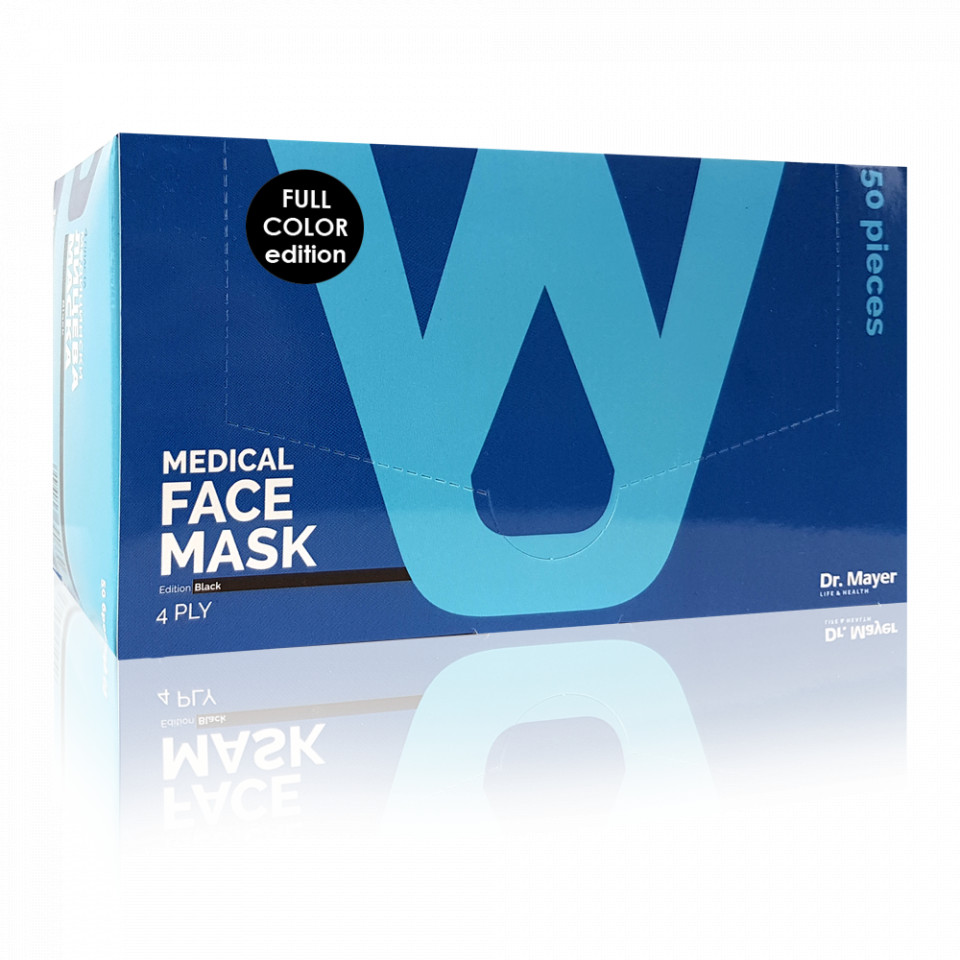 tăietor Ultimul Începător  Masca Faciala Medicala cu 4 Straturi Dr. Mayer Black Full Color Edition  Cutie 50 Bucati