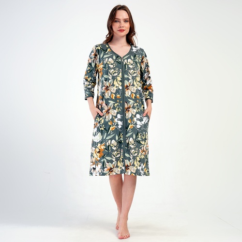 Halat Dama cu Fermoar Marimi Mari Vienetta, Model 'Sakura' | Bumbac 100%, Imprimeu Floral, Confort și Stil