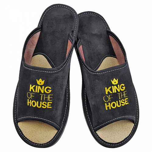 Papuci de Casa Barbati, Talpa Groasa, Culoare Gri, Model 'King of the House'