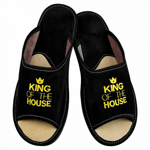 Papuci de Casa Barbati, Talpa Groasa, Culoare Negru, Model &#039;King of the House&#039;