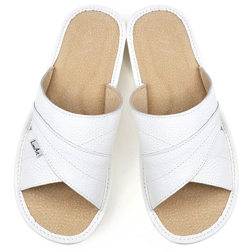Papuci de Casa din Piele cu Talpa Groasa Culoare Rosu, Model &#039;Luxury Feet&#039; White