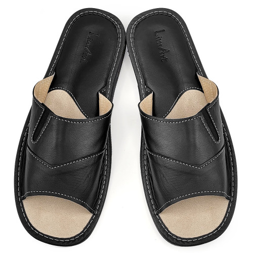 Papuci de Casa din Piele Culoare Negru, Model 'Black Modern Classic'