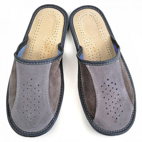 Papuci de Casa din Piele Intoarsa Culoare Gri Model &#039;In Tandem Softly&#039;