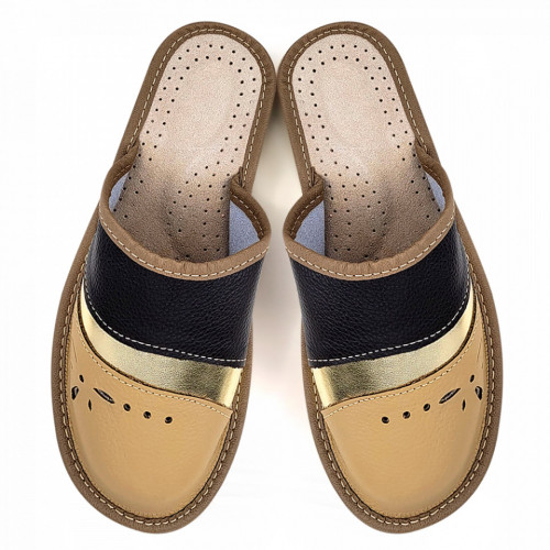 Papuci de Casa din Piele Model &#039;The Golden Age&#039; Brand Nowo