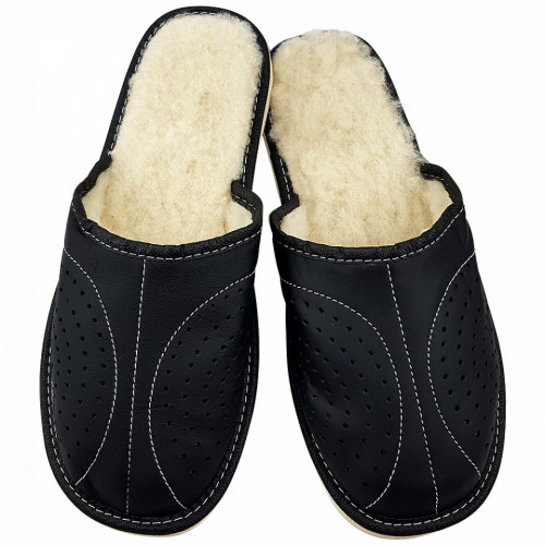 Papuci de Casa Imblaniti cu Lana de Oaie Culoare Negru Model Royal Black