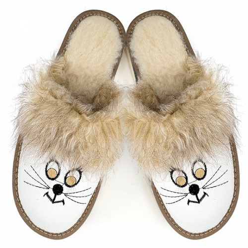 Papuci de Casa Imblaniti cu Lana de Oaie Model &#039;Wild Cat&#039;