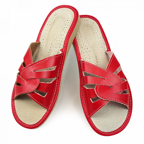 Papuci de Casa Vara din Piele Culoare Rosu Model &#039;Drusilla&#039;