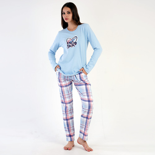 Pijama Vatuita la Interior din Bumbac Vienetta, Model 'Only You ' Blue