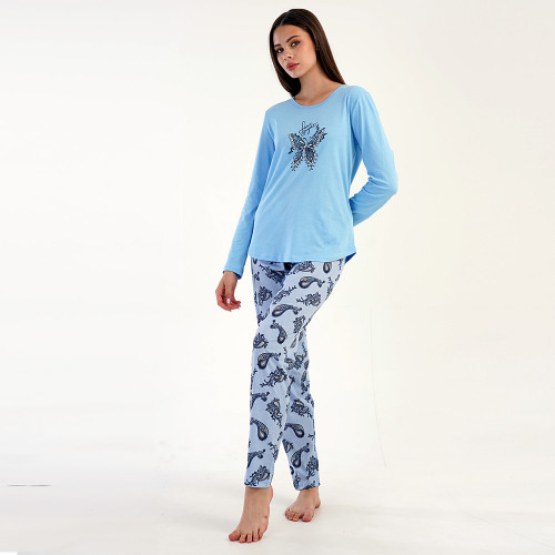 Pijamale Dama din Bumbac 100% Vienetta, Model &#039;Shine Bright&#039; Blue