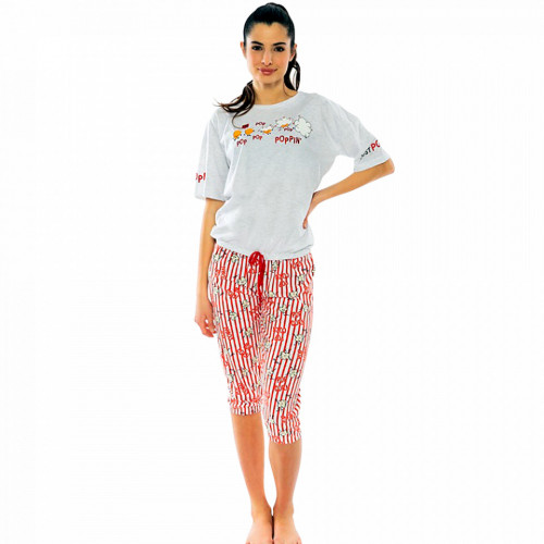 Pijamale Dama Vienetta cu Pantalon 3/4 Model &#039;Poppin&#039; Gray&#039;