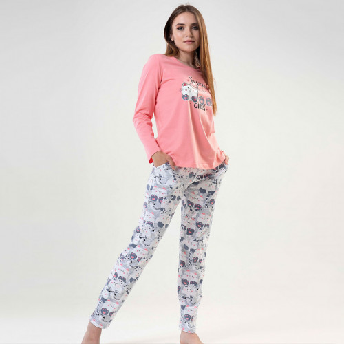 Pijamale din Bumbac Dama, Brand Vienetta, Model &#039;Super Girls&#039;