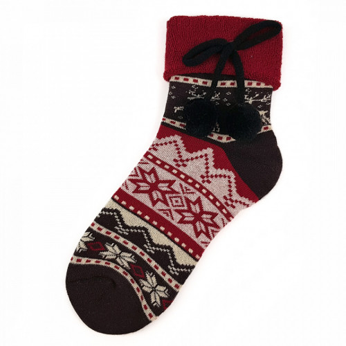 Sosete Calduroase Dama cu Pom Pom Velvet, Model 'Joy and the Good Life' Brown