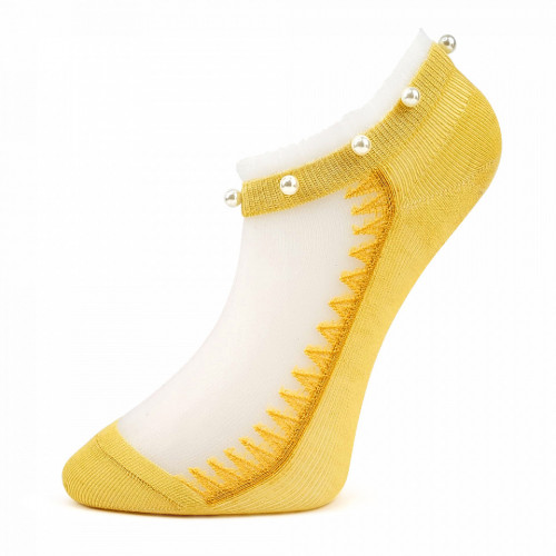Sosete Glezna Dama Semitransparente cu Perle, Model 'Princess' Yellow Culoare Galben
