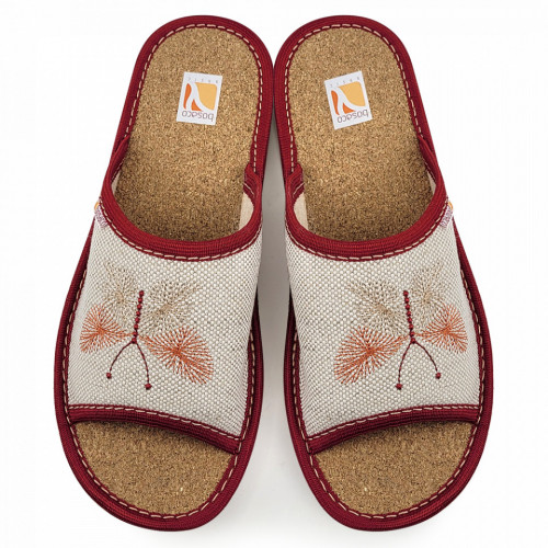 Papuci de Casa Dama Material Postav Culoare Crem Model &#039;In Nature&#039; Burgund