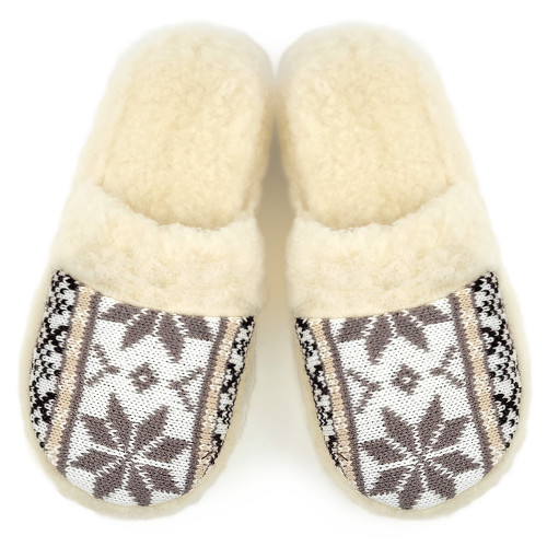 Papuci de Casa din Lana de Oaie Culoare Crem Model &#039;Geometry&#039; Pastel Winter