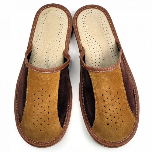 Papuci de Casa din Piele Intoarsa Culoare Maro Model &#039;Bear Blow&#039;