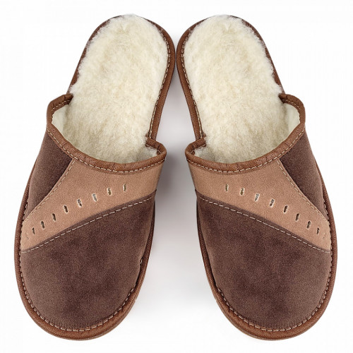 Papuci de Casa din Piele Intoarsa Imblaniti cu Lana Naturala Model &#039;Wild West&#039; 🤠