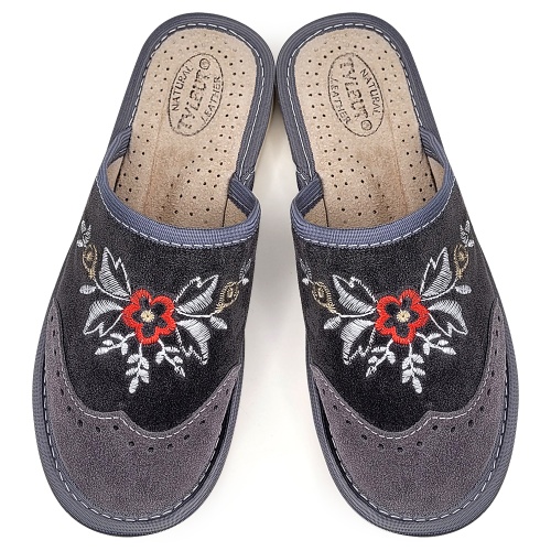 Papuci de Casa din Piele Model 'Summer London Brogue' Gray | Confort și Stil