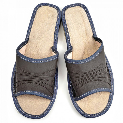 Papuci de Casa Vara din Piele Culoare Gri Model &#039;Stateliness Gray&#039;