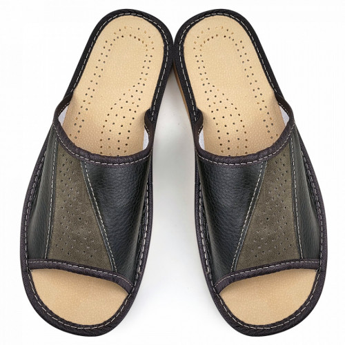 Papuci de Casa Vara din Piele Culoare Maro Model &#039;Steady Ground&#039;
