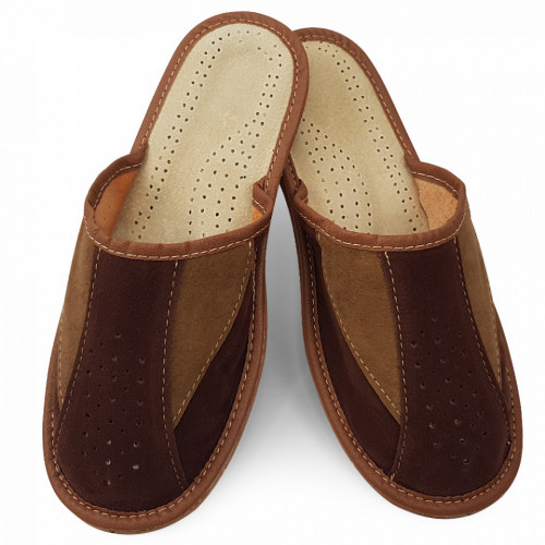 Papuci de Casa Vara din Piele Intoarsa Culoare Maro Model &#039;Bruno Brown&#039;