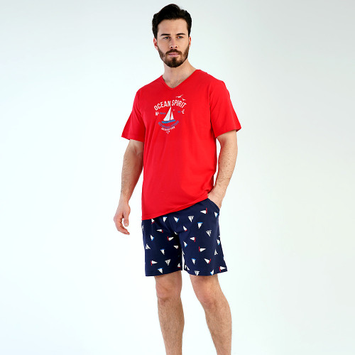 Pijamale Barbati Pantalon Scurt Vienetta | MAN Model &#039;Ocean Spirit&#039; Red