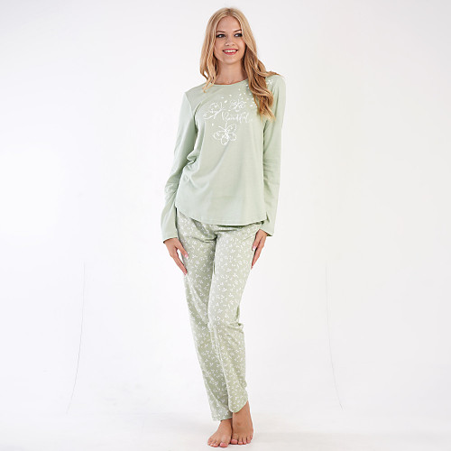 Pijamale Dama din Bumbac 100% Vienetta, Model 'Beautiful' Vernil