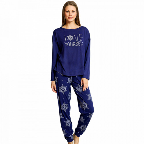 Pijamale Dama din Bumbac 100% Vienetta Model 'Love Yourself' Blue