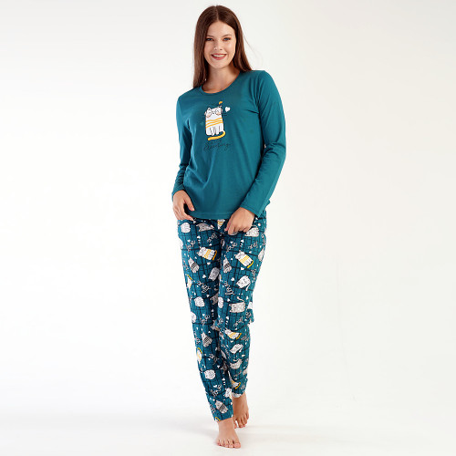 Pijamale Dama din Bumbac 100% Vienetta, Model &#039;Never Stop Dreaming&#039; Green