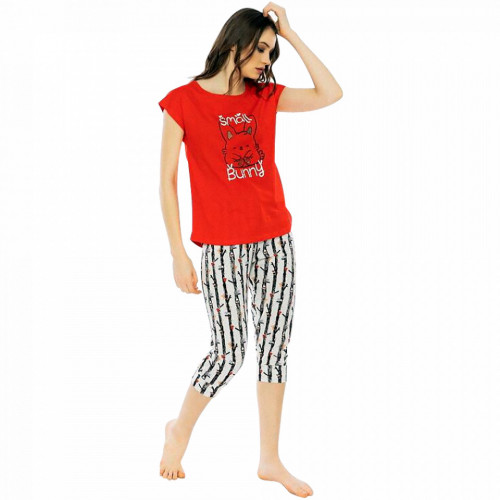 Pijamale Dama Manesca Scurta Pantalon 3/4 Vienetta Model &#039;Small Bunny&#039;