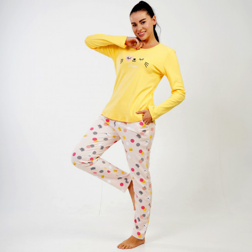 Pijamale din Bumbac Interlock, Brand Vienetta, Model &#039;Belive&#039; Yellow
