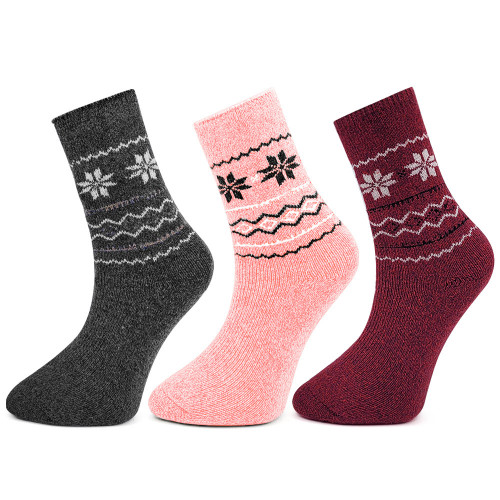 Șosete din Lână de Alpaka Set 3 Perechi Model 'Winter Fantasy' Gray Red Pink