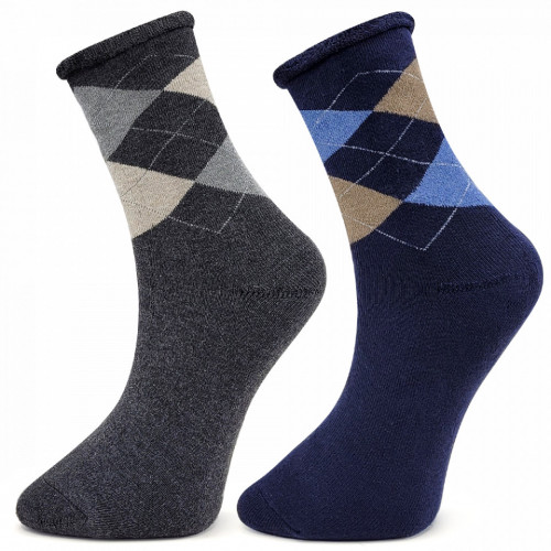 Șosete Termo Călduroase din Bambus Set 2 Perechi Model 'Classic Man' Gray & Blue