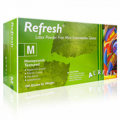 Manusi Latex Nepudrate Examinare cu Parfum de Menta Aurelia® Refresh® Verde 100 Buc