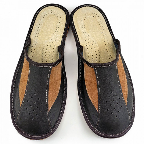 Papuci de Casa din Piele Culoare Maro Model 'Stoic Dark Brown'