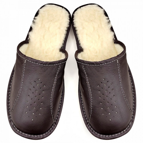 Papuci de Casa din Piele Imblaniti cu Lana Culoare Crem Model &#039;Cleveland View&#039;
